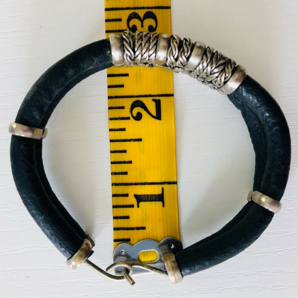 Bracelet leather & silver corded leather, wrapped in silver hook closure - Picture 7 of 8